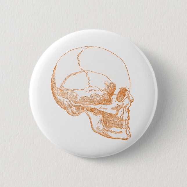 orange skull pinback button (Front)