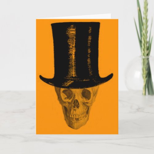 Orange Skull Top Hat Card