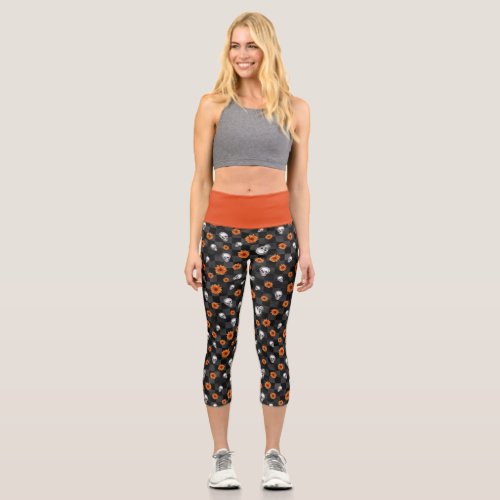 Orange Skulls and Sunflower Series Design 11 Capri Leggings