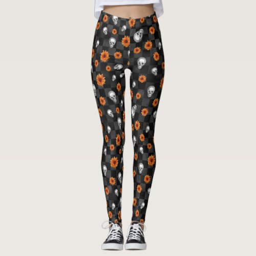 Orange Skulls and Sunflower Series Design 11 Leggings