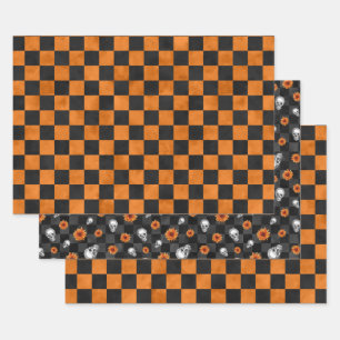 Orange Skulls and Sunflower Series Design 14 Wrapping Paper Sheets