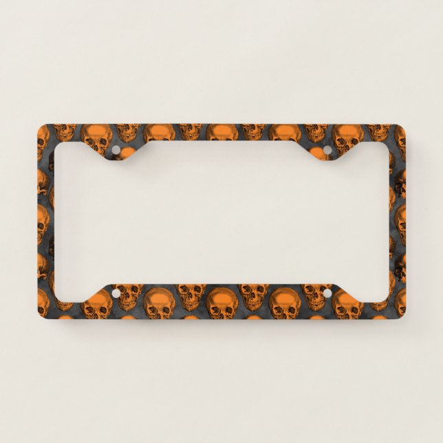 Orange Skulls and Sunflower Series Design 3  License Plate Frame (Front)