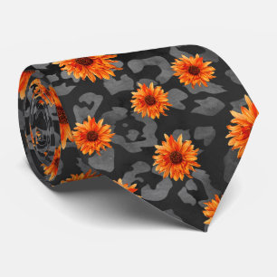 Orange Skulls and Sunflower Series Design 4  Neck Tie