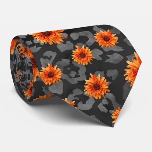 Orange Skulls and Sunflower Series Design 4  Neck Tie