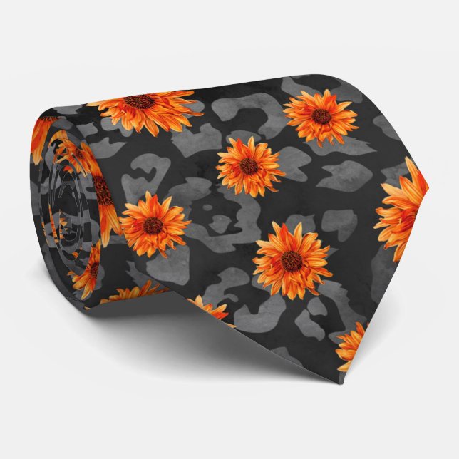 Orange Skulls and Sunflower Series Design 4  Neck Tie (Rolled)