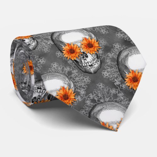 Orange Skulls and Sunflower Series Design 9  Neck Tie