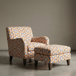 Orange Slate Blue Geometric Mosaic Moroccan  Fabric