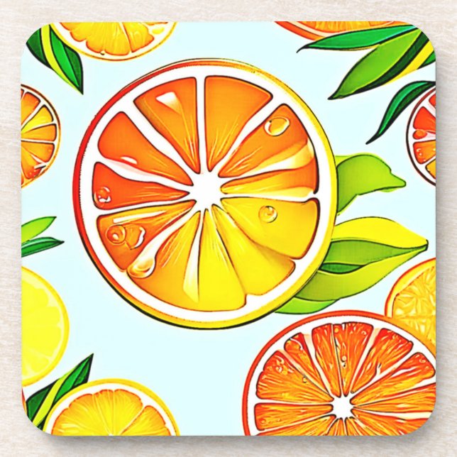 Orange Slice: Citrus Art Beverage Coaster (Front)
