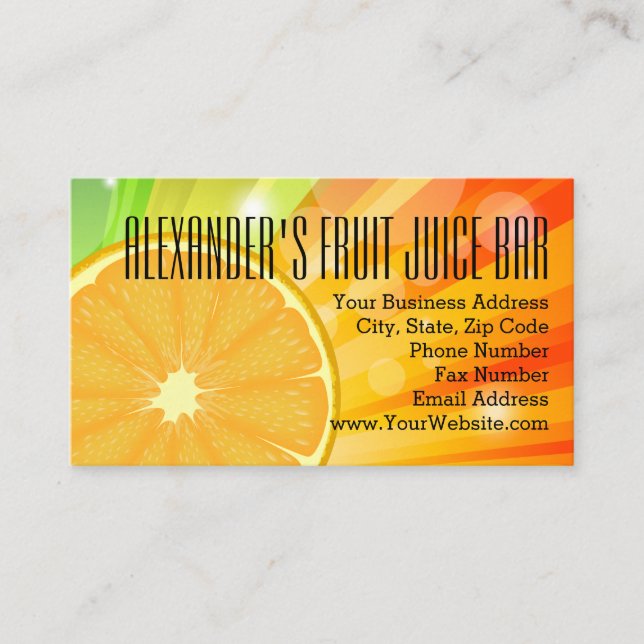 Orange Slice Citrus Fruit Health Juice Smoothie Business Card (Front)