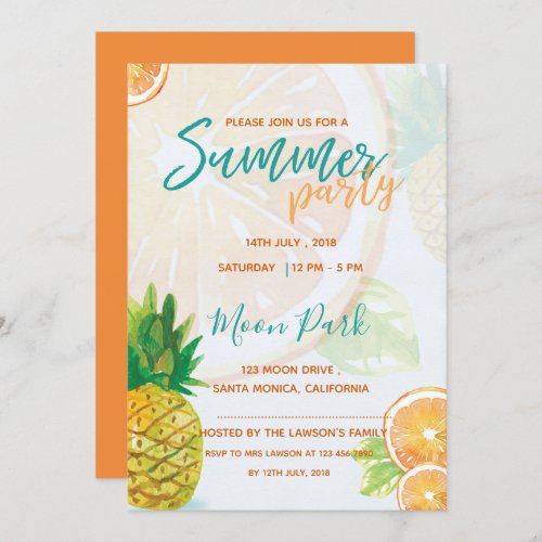 Orange Slice  Cool Summer Party Invitation