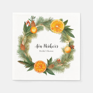 Orange Slice Green Pine Needles Bridal Shower Napkins