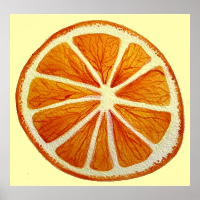 Orange slice macro fruit watercolor art poster (Front)