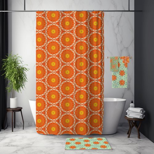 Orange Slice Mandala Cute Trendy Fruit Slice Shower Curtain