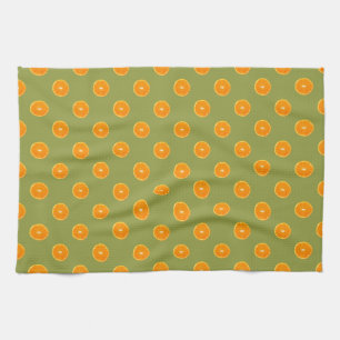 Orange Slice on Lime Green Background Towel
