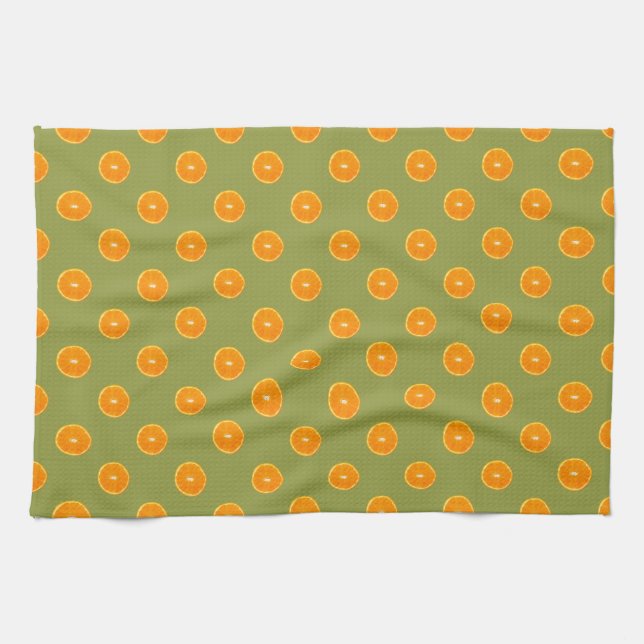 Orange Slice on Lime Green Background Towel (Horizontal)