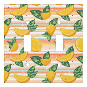 Orange Slice Pattern with Green Leaves on Pastel Light Switch Cover