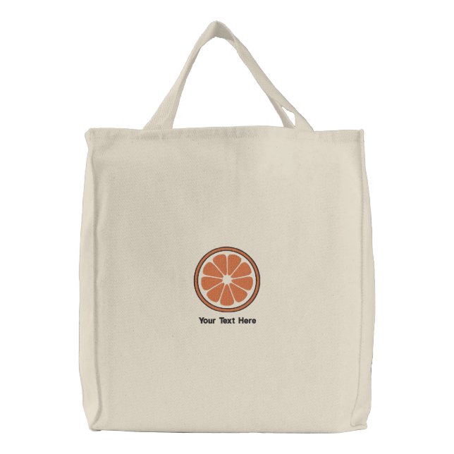 Orange slice personalized embroidered tote bag (Front)