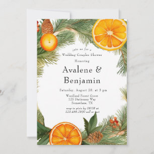 Orange Slice Pine Wreath Wedding Couples Shower Invitation