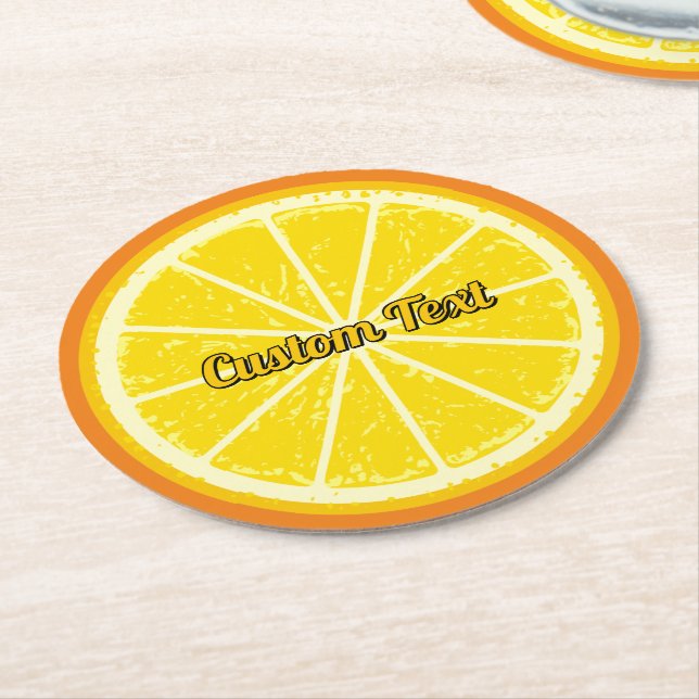 Orange Slice Round Paper Coaster (Angled)
