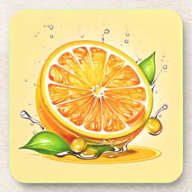 Orange Slice Splash Beverage Coaster (Front)