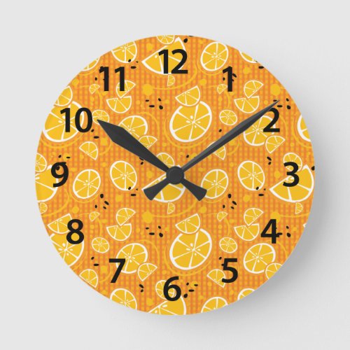 Orange Slice Wedges Illustration Pattern Wall Round Clock