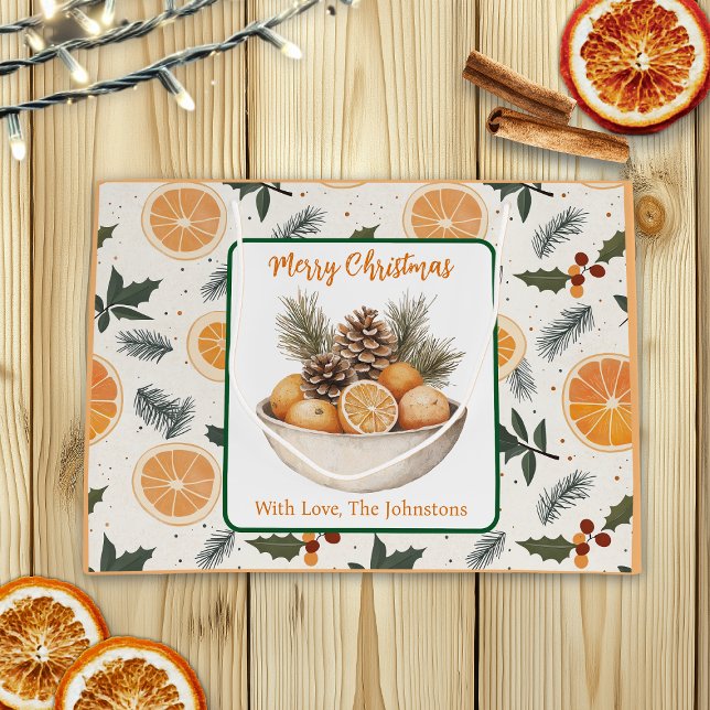 Orange Slices and Pine Christmas Personalized Large Gift Bag (Creator Uploaded)