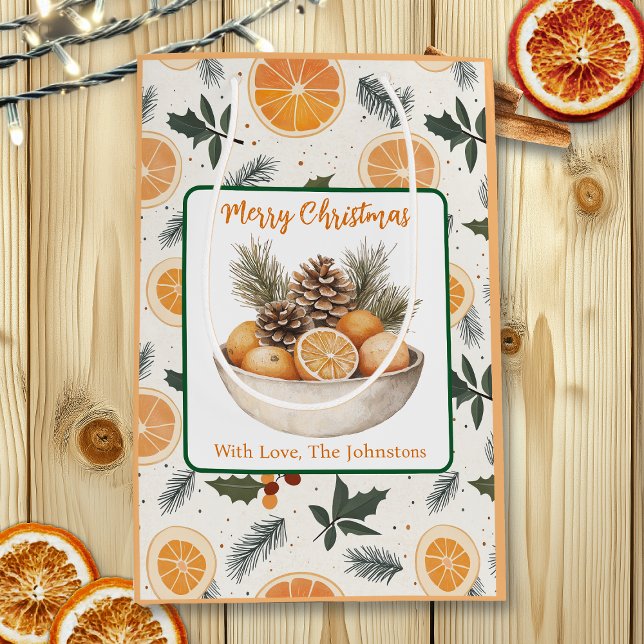 Orange Slices and Pine Christmas Personalized Medium Gift Bag (Creator Uploaded)