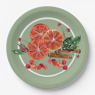Orange Slices Cinnamon Sticks Berries Autumn Paper Plates
