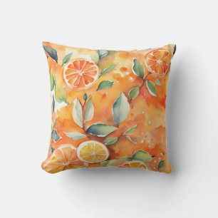 Orange Slices Fresh Watercolor Citrus Design Outdoor Pillow