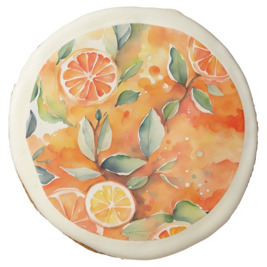 Orange Slices Fresh Watercolor Citrus Design Sugar Cookie (Front)