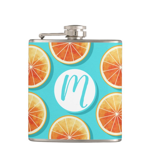 Orange Slices on Blue Flask (Front)