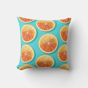 Orange Slices on Blue Throw Pillow