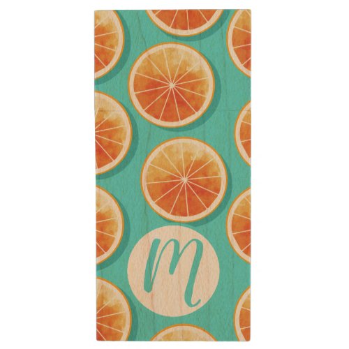 Orange Slices on Blue Wood Flash Drive