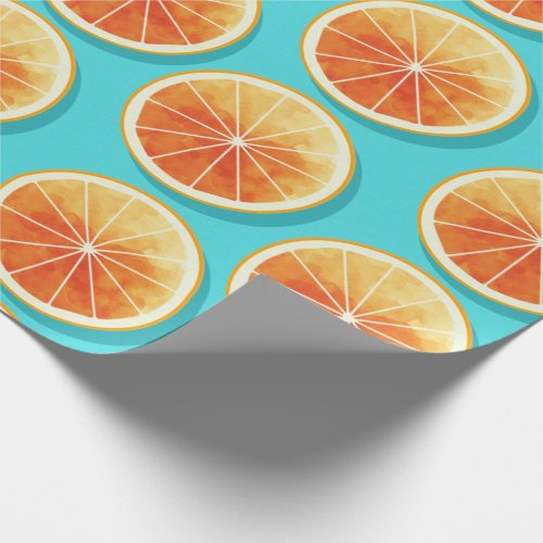 Orange Slices on Blue Wrapping Paper
