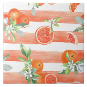 Orange Slices Orange Stripes Ceramic Tile