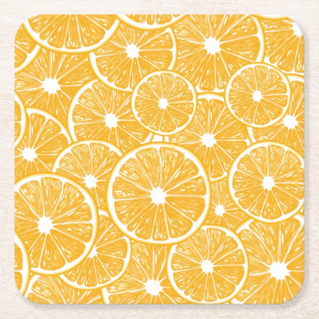 Orange slices pattern design square paper coaster (Front)