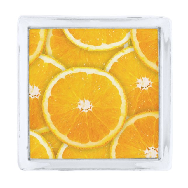 Orange slices silver finish lapel pin (Front)