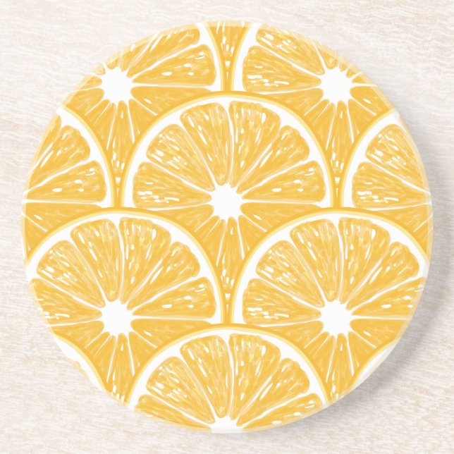Orange slices, tropical fruit pattern design drink coaster (Front)