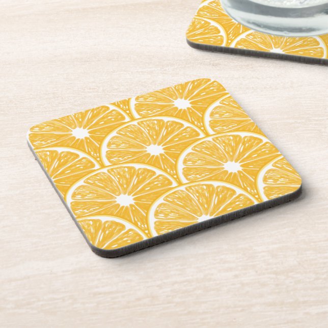 Orange slices, tropical fruit pattern design drink coaster (Left Side)