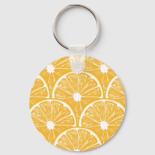 Orange slices, tropical fruit pattern design keychain (Front)