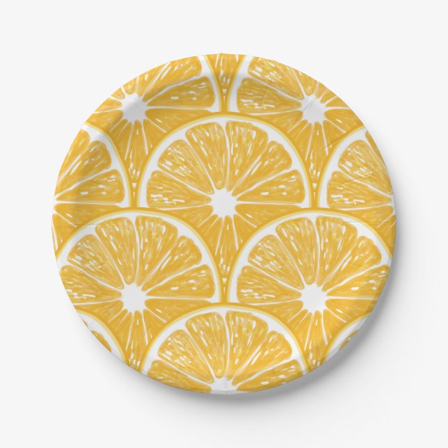 Orange slices, tropical fruit pattern design paper plates (Front)