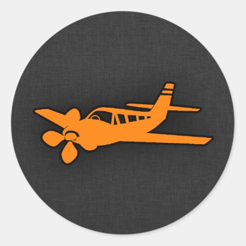 Orange Small Airplane Classic Round Sticker