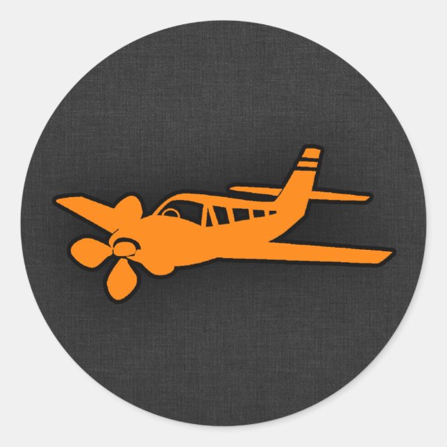 Orange Small Airplane Classic Round Sticker (Front)