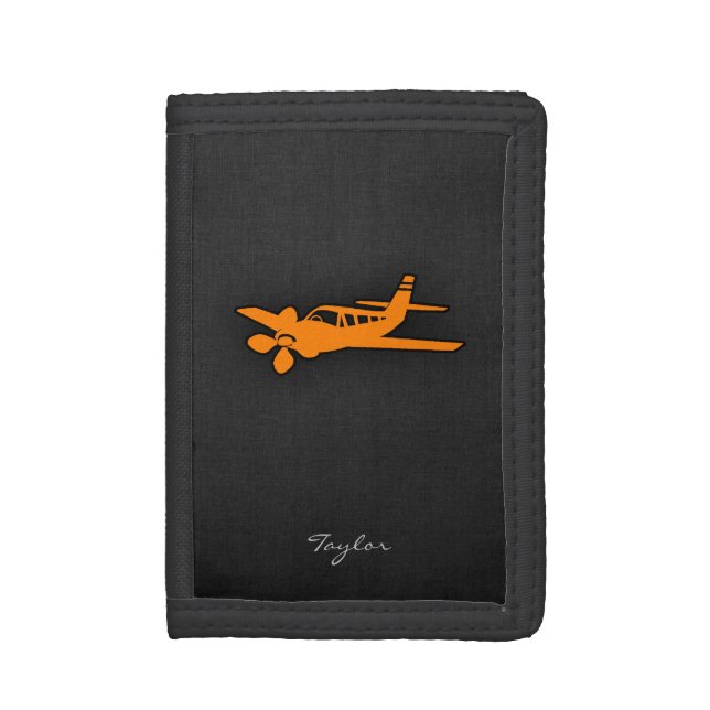 Orange Small Airplane Trifold Wallet (Front Vertical)