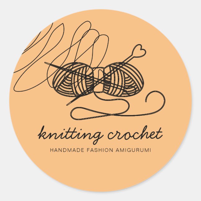 Orange Small Business Tailor Yarn Knit Crochet Classic Round Sticker