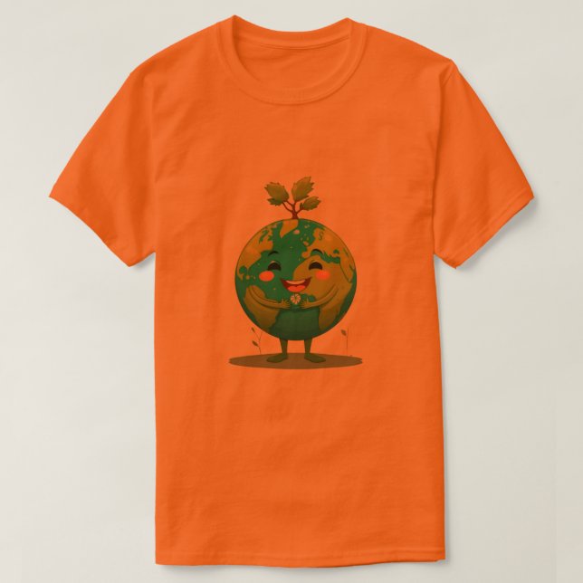 Orange Smiley Earth Tee – Green Hope (Design Front)
