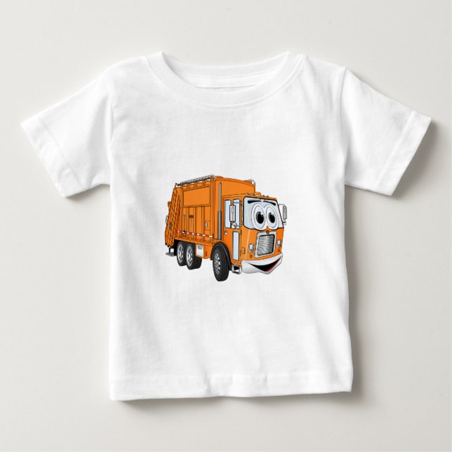Orange Smiling Garbage Truck Cartoon Baby T-Shirt (Front)