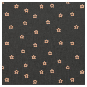 Orange Smiling Halloween Flowers on black Fabric