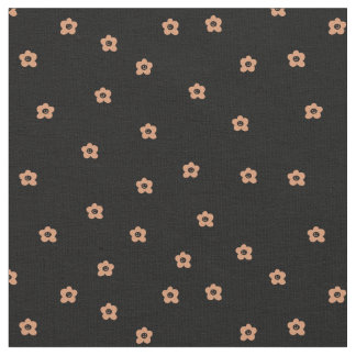Orange Smiling Halloween Flowers on black Fabric