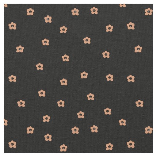 Orange Smiling Halloween Flowers on black Fabric